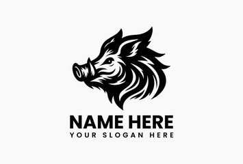 Bold Wild Boar Face Vector Logo Graphic. Fierce Wildlife Design