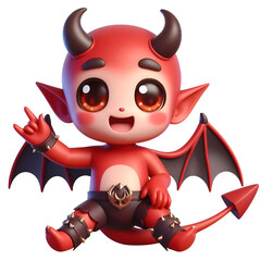 3D Cute demon waves his hand isolated on white background