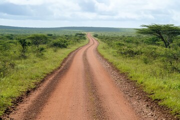 Fototapeta premium Empty dirt road through savanna