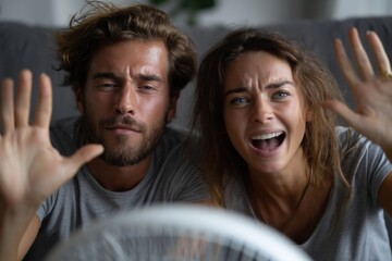 A couple shares a playful moment together at home, creating a lively and energetic atmosphere filled with joy.