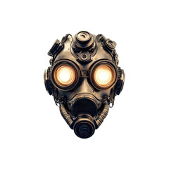 Futuristic Steampunk Gas Mask with Illuminated Lenses - AI Robot Head