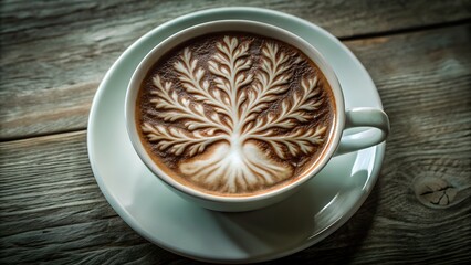 Latte Art Mastery - Tree Design in a White Coffee Cup