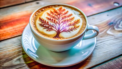 Exquisite Latte Coffee Art Tree Shape in a Cup