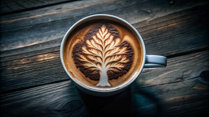 Creative Tree Latte Art in a Clean White Coffee Cup