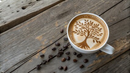 Tree-Shaped Latte Art in a White Cup - Perfect Coffee Moment
