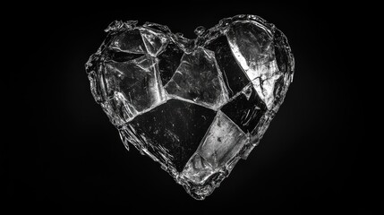 Broken Heart Concept. Shattered Glass Heart On Black Background. Symbol Of Pain, Divorce, Or Breakup.