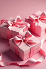 Obraz premium Open gift boxes with delicate pink ribbons, festive bows , gift, stock, spring
