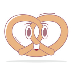 Cute Kawaii Pretzel Vector, Pastel Colored Smiling Snack Character in Cartoon Hand-Drawn Style for Kids Food Education, Bakery Decor, Sweet Treats, and Fun Food Illustrations