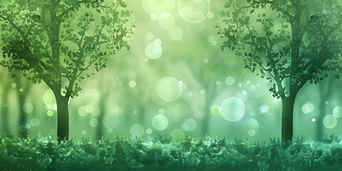 Obraz premium Serene Forest with Dreamy Green Bokeh Background