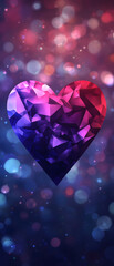 Abstract heart shape with vibrant bokeh lights in deep blue, violet, pink, and red tones, perfect for website background or banner, fashion, advertisement, print applications.