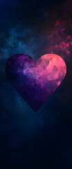 Abstract heart shape silhouette featuring rough brush strokes and paint textures in dark blue, violet, and pink, ideal for website banners, backgrounds, fashion designs, advertisements, and print