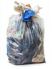 Full plastic garbage bag studio shot isolated on white background waste removal concept environmental issue