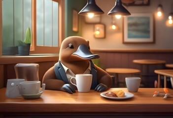 Worried Platypus in Morning Cafe
