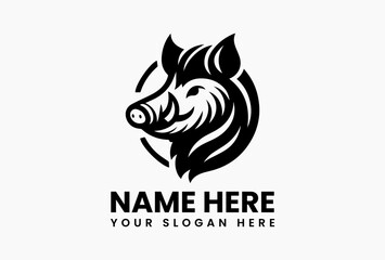 Detailed Wild Boar Head Vector Logo Silhouette. Classic Wildlife Motif