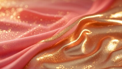 Sparkling Glitter Coral Fabric: A Luxurious Texture with Gold Accents