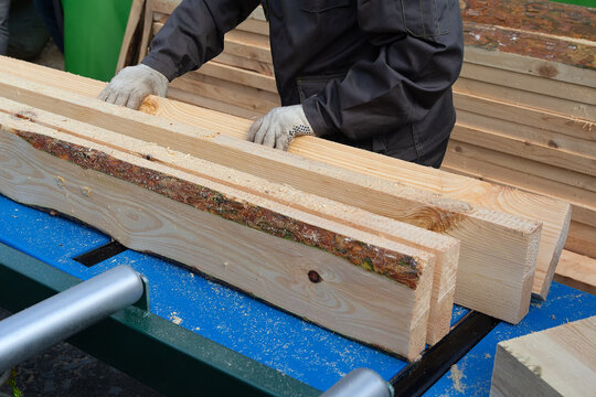 Workers sawing a log at a sawmill