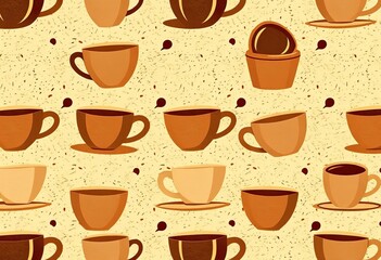 Obraz premium Seamless coffee cup pattern, vintage style, brown and beige tones, textured background, coffee shop, food