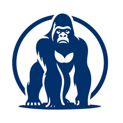 Obraz premium Majestic Gorilla Powerful Ape in Dark Blue Circle Silhouette