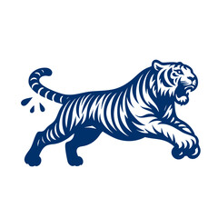 Obraz premium Majestic Leaping Tiger A Powerful Blue and White Vector Illustration