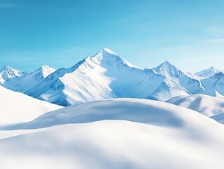 A picturesque snowy mountain range under a clear blue sky