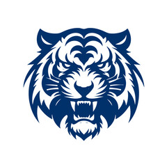 Obraz premium Majestic Tiger Head Vector Graphic, Blue and White, Symbolic of Power and Strength