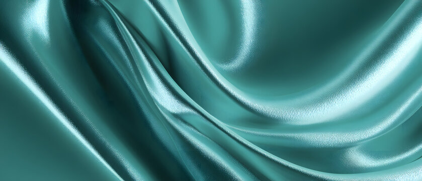 Shimmering teal blue green silk texture background with undulating waves, suitable for elegant banners and luxury advertisements, crystal clear - Powered by Adobe