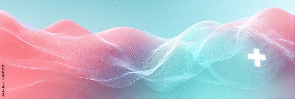 Aufkleber Flowing Abstract Wave Design in Pastel Colors With a Cross Element on a Soft Background