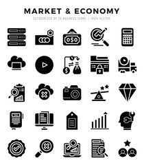 Set of Market & Economy Icons. Simple Glyph art style icons pack.