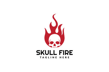 skull fire logo design template, logo icon vector silhouette illustration