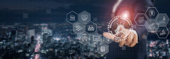 Business collaboration, matching, growth strategies concept. Business ecosystems and partnerships. Networking and solution of creating new opportunities. Task relations, collaboration, team building.