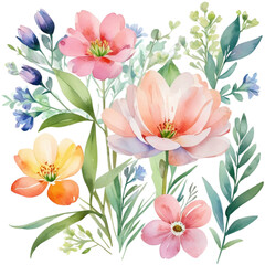 Obraz premium Collection of watercolor spring flowers transparent background