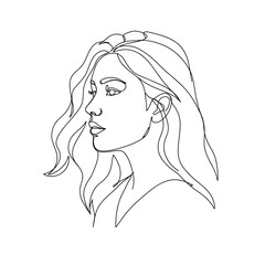 Elegant woman profile sketch with flowing hair on white background  