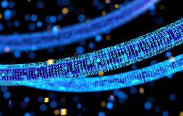 Digital data transfer with cybersecurity concept. 3D illustration