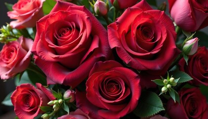 Obraz premium Close-up of a heart-shaped arrangement of red roses and other vibrant flowers , beauty, bloom, affection