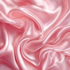 Obraz premium Smooth pink silk satin textile background featuring abstract rose shape, great for fashion advertisement, beauty website banner and luxurious print design projects.