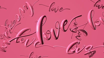 Text Loves in pink.
3DCG abstract illustration.
