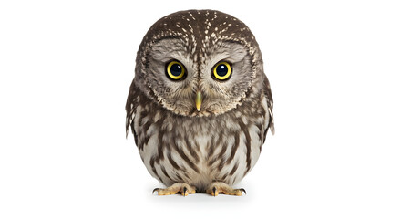 Adorable Northern Saw-whet Owl Portrait Against White Background