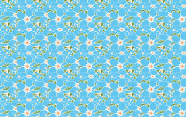 Abstract drawing of blue flower with leaf background.
