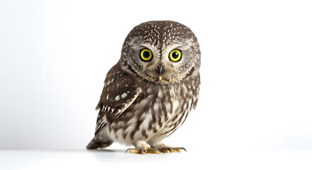 Fototapeta premium Adorable Little Owl Portrait Against White Background