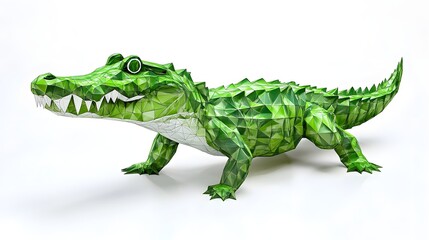 Fototapeta premium Geometrically-designed crocodile figurine against a plain background.