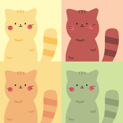 Fototapeta premium Four cute cats set colorful cats cartoon cats