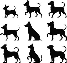 vector, isolated black silhouette of a dog