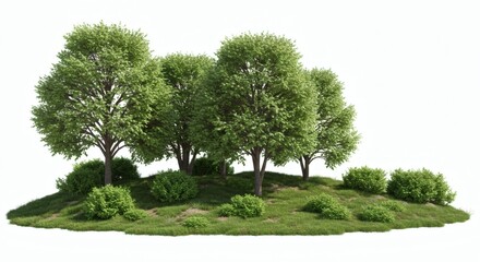 Fototapeta premium Island of Green Lush Trees and Shrubs on a Grassy Mound.