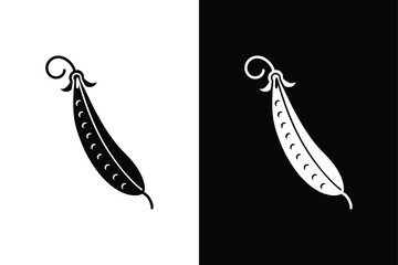 Snow Pea Vector Illustration. Icon Style Design on White & Black Background