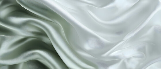 Obraz premium Elegant sage green grey white gradient flowing on smooth silk satin texture background, ideal for website banners, fashion design, and advertisements.