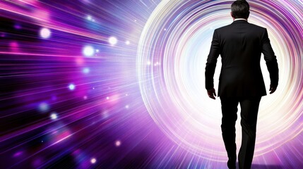 Businessman Entering Light Tunnel;  Abstract Background;  Possible Use Inspirational Stock Photo