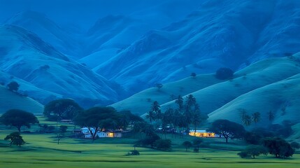 Serene Nightfall Village in Blue Mountains.