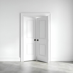 Contrast of Open and Closed White Doors in Simple Composition