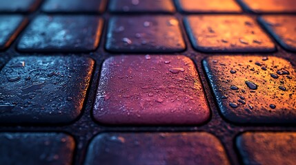 Wet colorful square buttons reflect light