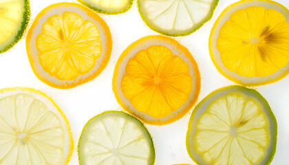 Fototapeta premium Soda water with lemon slices against white background, closeup